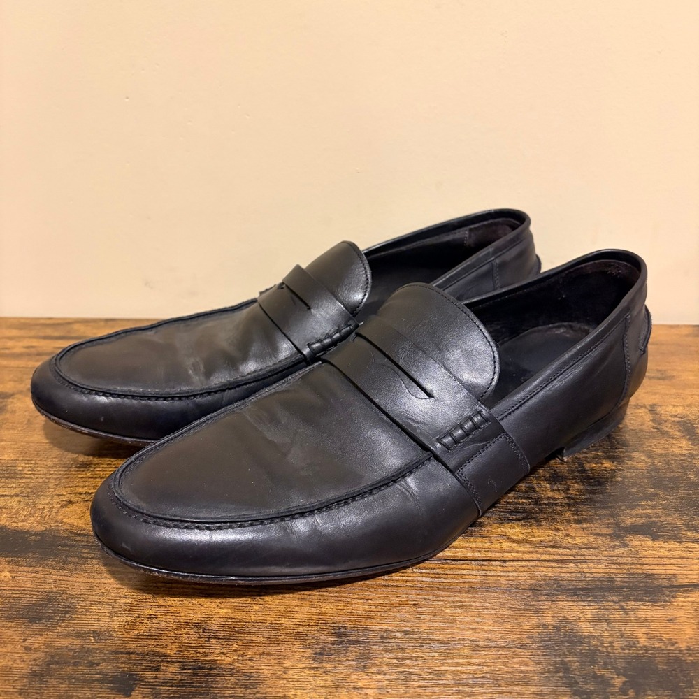 M.Gemi Mens Black Leather Penny Loafers Made in Italy Size 45 9861